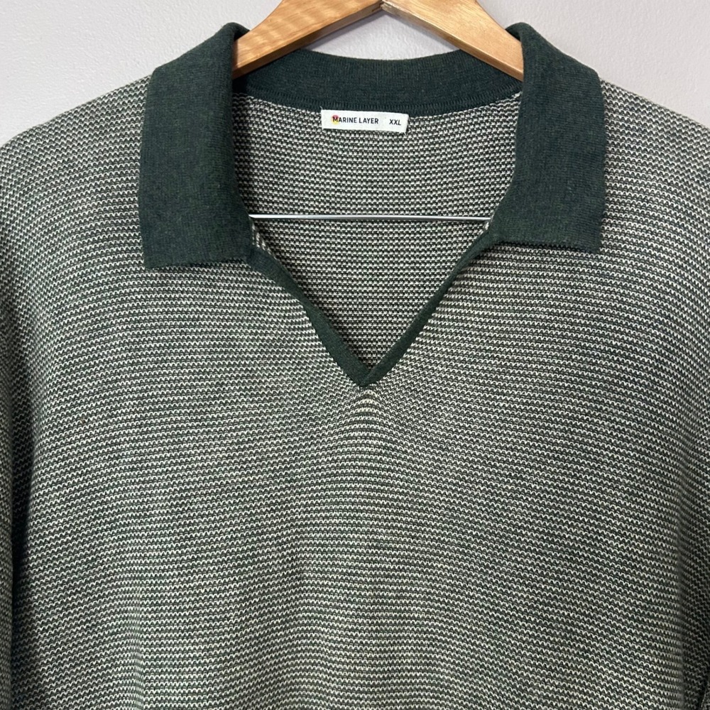 Marine Layer Knit Polo Shirt Mens XXL Green Cotton Wool Blend Short Sleeve